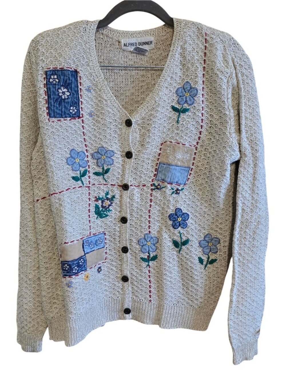 Floral Patchwork Button-Up Cardigan Sweater Beige grannycore cottagecore